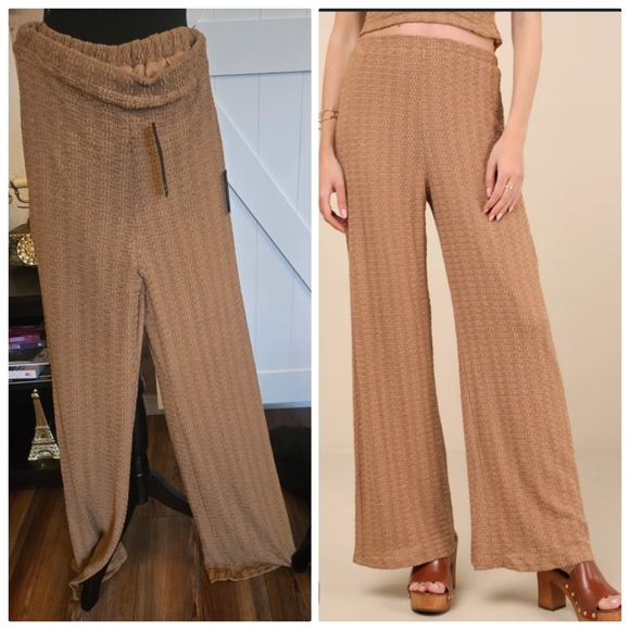 Lulu's Camel Knit Textured Wide-Leg Pants NWTs Size XS - Picture 1 of 12